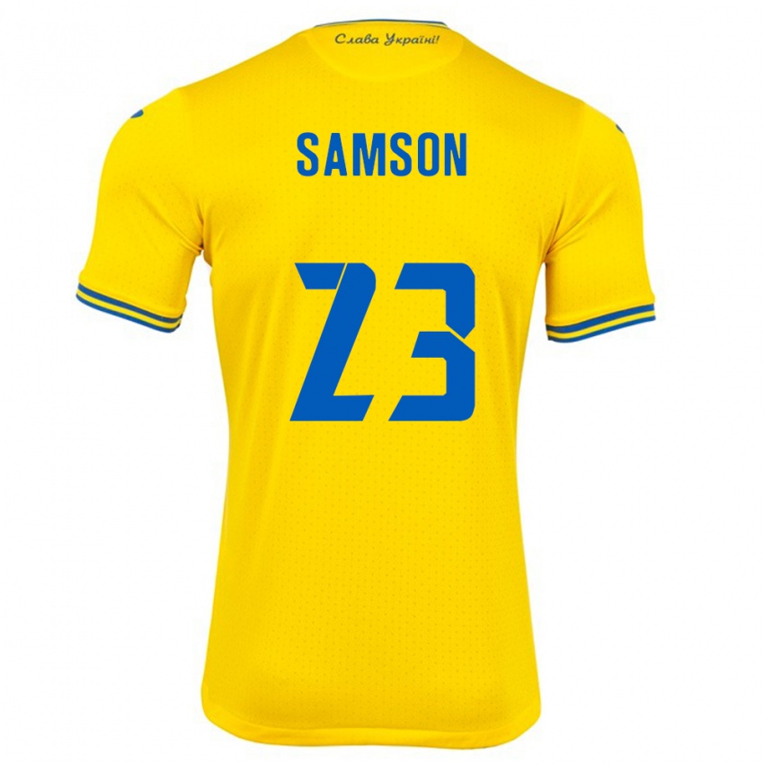 Criança Camisola Ucrânia Kateryna Samson #23 Amarelo Principal 24-26 Camisa Brasil