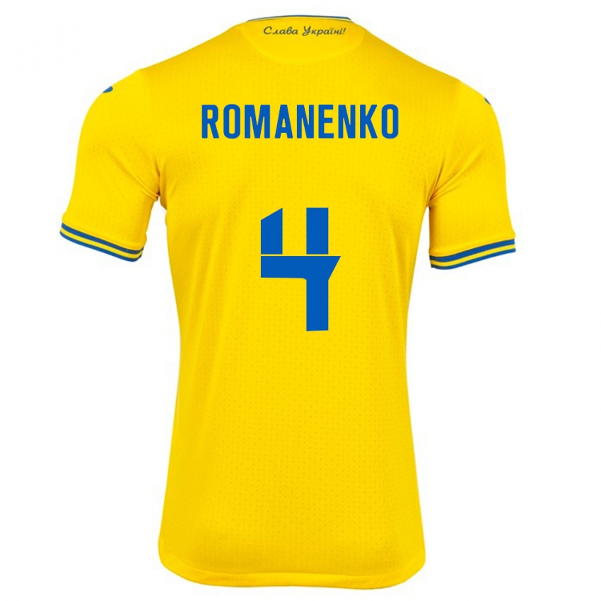 Criança Camisola Ucrânia Tetyana Romanenko #4 Amarelo Principal 24-26 Camisa Brasil