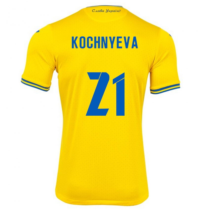 Criança Camisola Ucrânia Iryna Kochnyeva #21 Amarelo Principal 24-26 Camisa Brasil