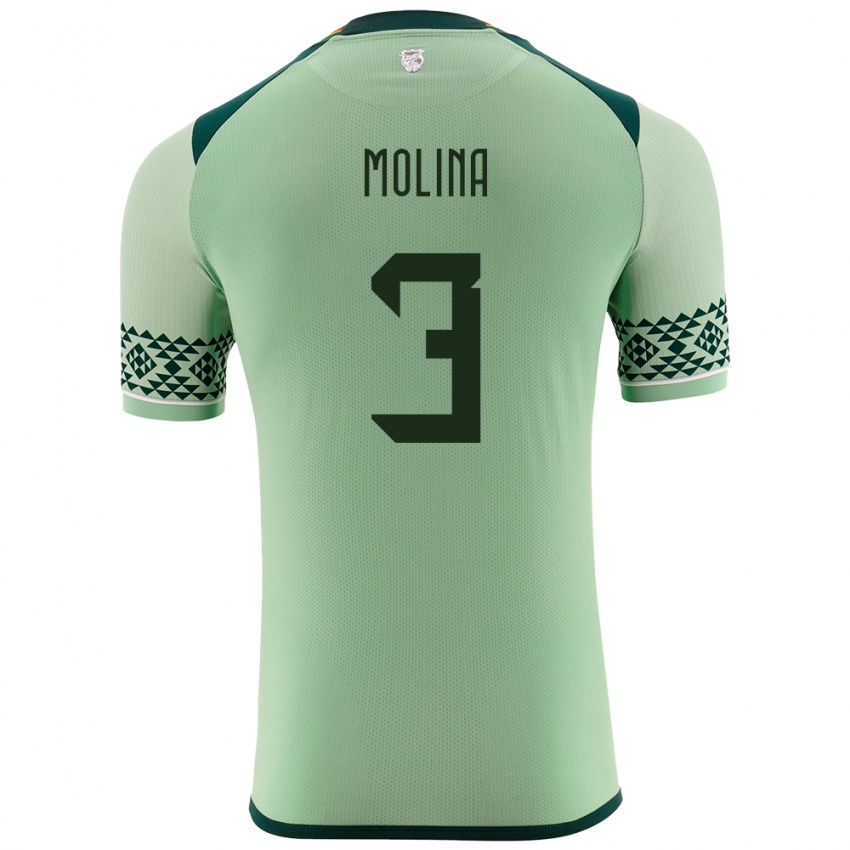 Criança Camisola Bolívia Iván Molina #3 Luz Verde Principal 24-26 Camisa Brasil