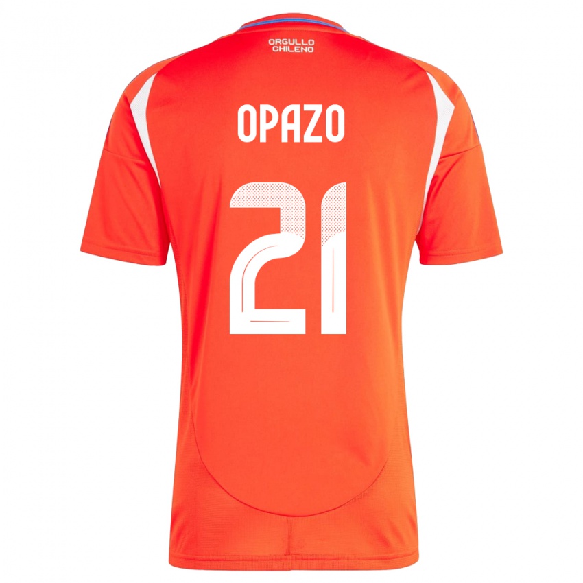 Criança Camisola Chile Diego Opazo #21 Vermelho Principal 24-26 Camisa Brasil