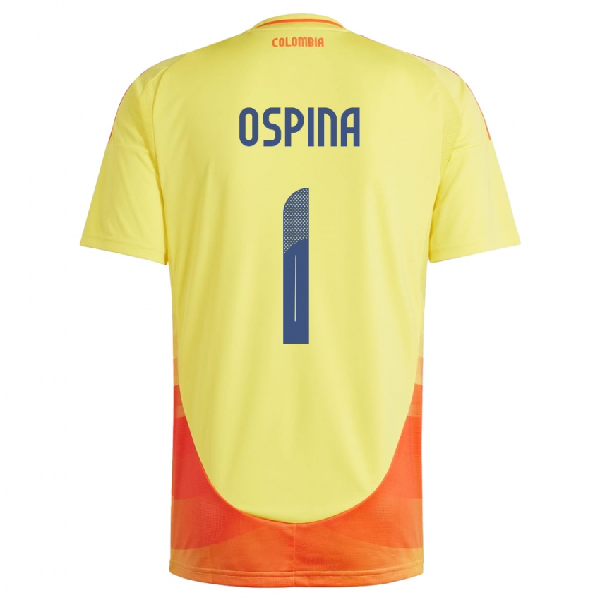 Criança Camisola Colômbia David Ospina #1 Amarelo Principal 24-26 Camisa Brasil