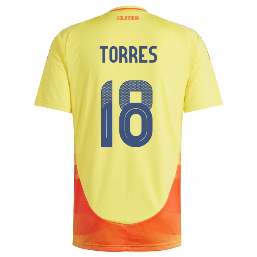 Criança Camisola Colômbia Jhojan Torres #18 Amarelo Principal 24-26 Camisa Brasil