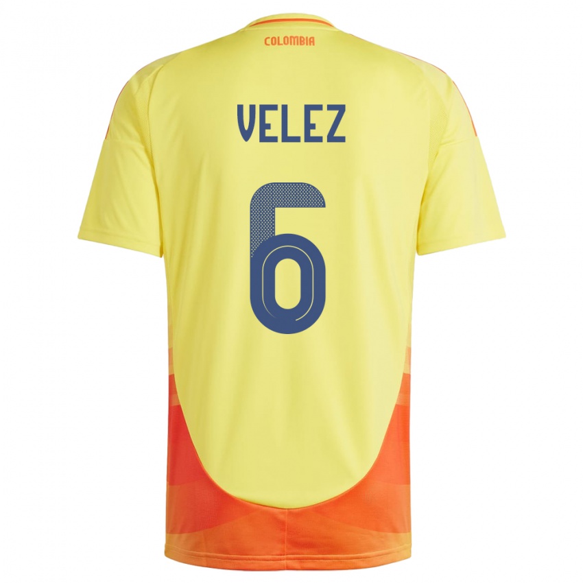 Criança Camisola Colômbia Jhon Vélez #6 Amarelo Principal 24-26 Camisa Brasil