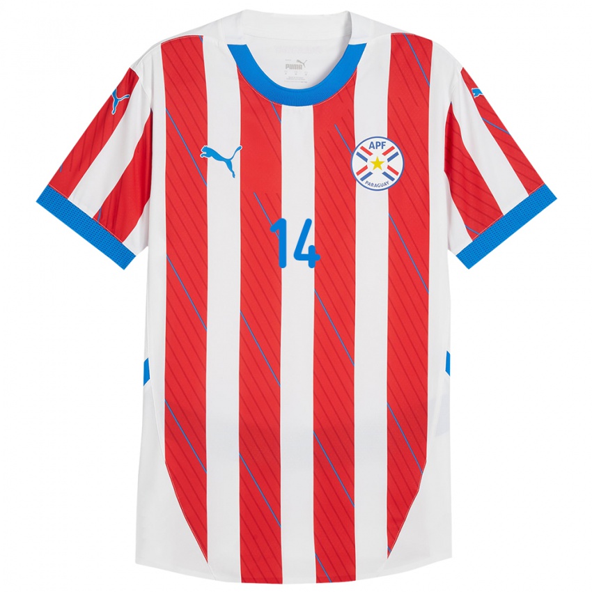 Criança Camisola Paraguai Emilio Acosta #14 Branco Vermelho Principal 24-26 Camisa Brasil