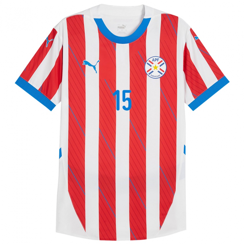 Criança Camisola Paraguai Éver Coronel #15 Branco Vermelho Principal 24-26 Camisa Brasil