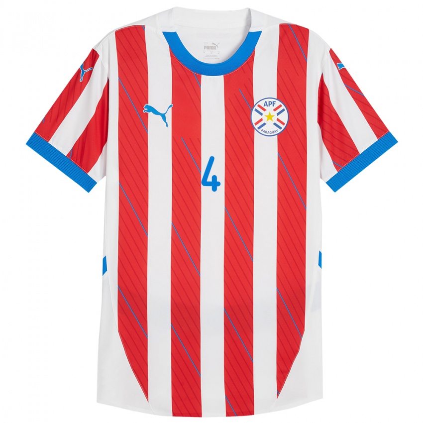 Criança Camisola Paraguai Gastón Benítez #4 Branco Vermelho Principal 24-26 Camisa Brasil