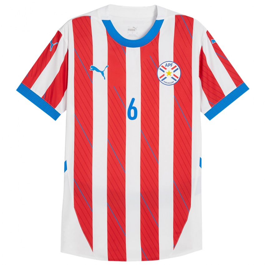 Criança Camisola Paraguai Júnior Alonso #6 Branco Vermelho Principal 24-26 Camisa Brasil