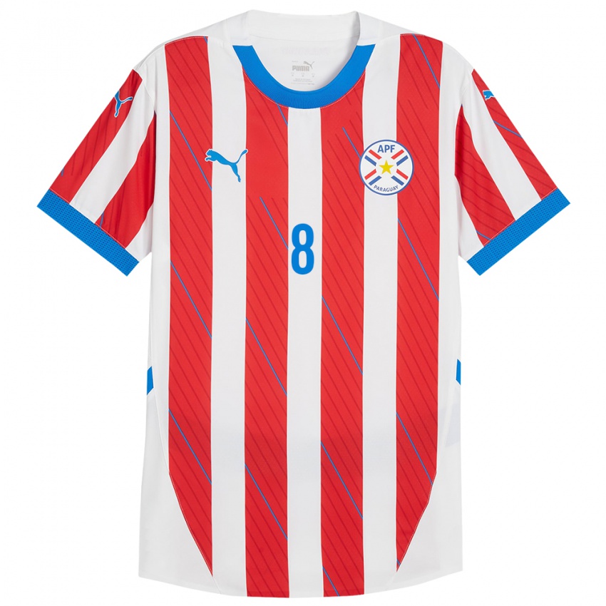 Criança Camisola Paraguai Fabrizio Baruja #8 Branco Vermelho Principal 24-26 Camisa Brasil