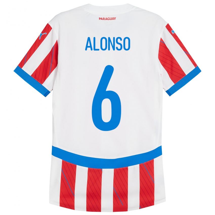 Criança Camisola Paraguai Júnior Alonso #6 Branco Vermelho Principal 24-26 Camisa Brasil