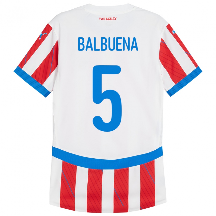 Criança Camisola Paraguai Fabián Balbuena #5 Branco Vermelho Principal 24-26 Camisa Brasil