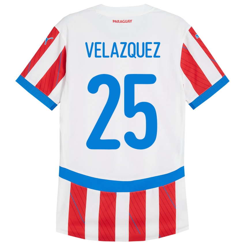 Criança Camisola Paraguai Gustavo Velázquez #25 Branco Vermelho Principal 24-26 Camisa Brasil