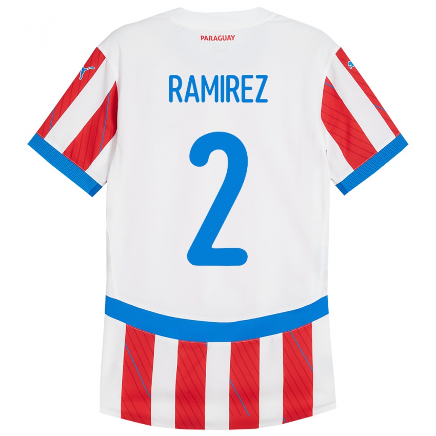 Criança Camisola Paraguai Iván Ramírez #2 Branco Vermelho Principal 24-26 Camisa Brasil