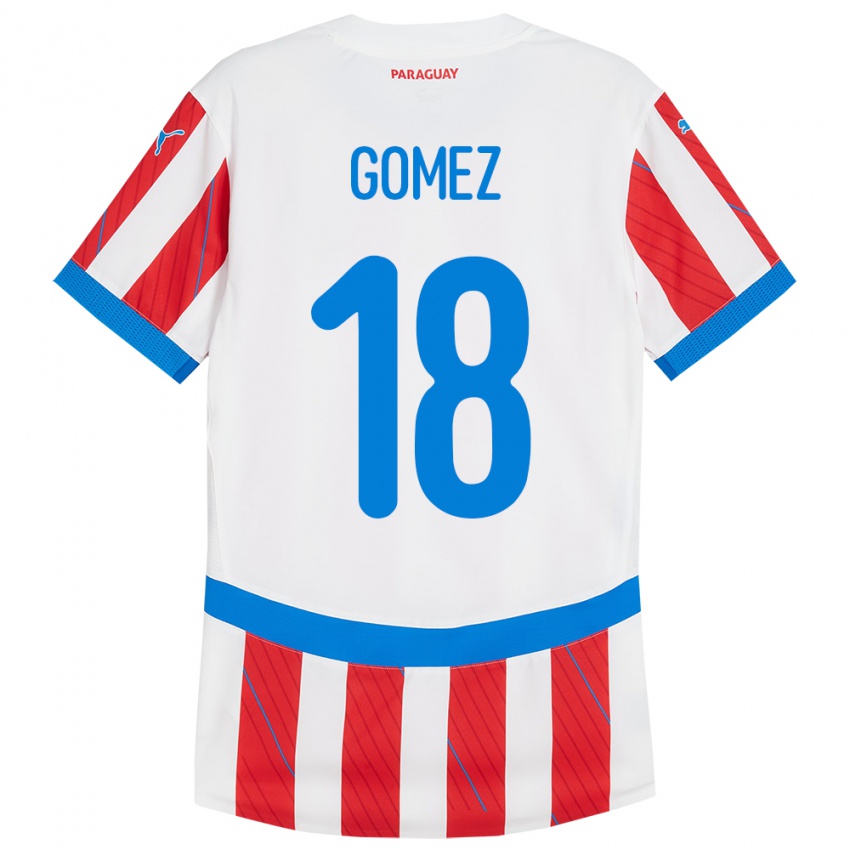 Criança Camisola Paraguai Diego Gómez #18 Branco Vermelho Principal 24-26 Camisa Brasil