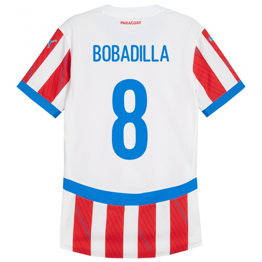 Criança Camisola Paraguai Damián Bobadilla #8 Branco Vermelho Principal 24-26 Camisa Brasil