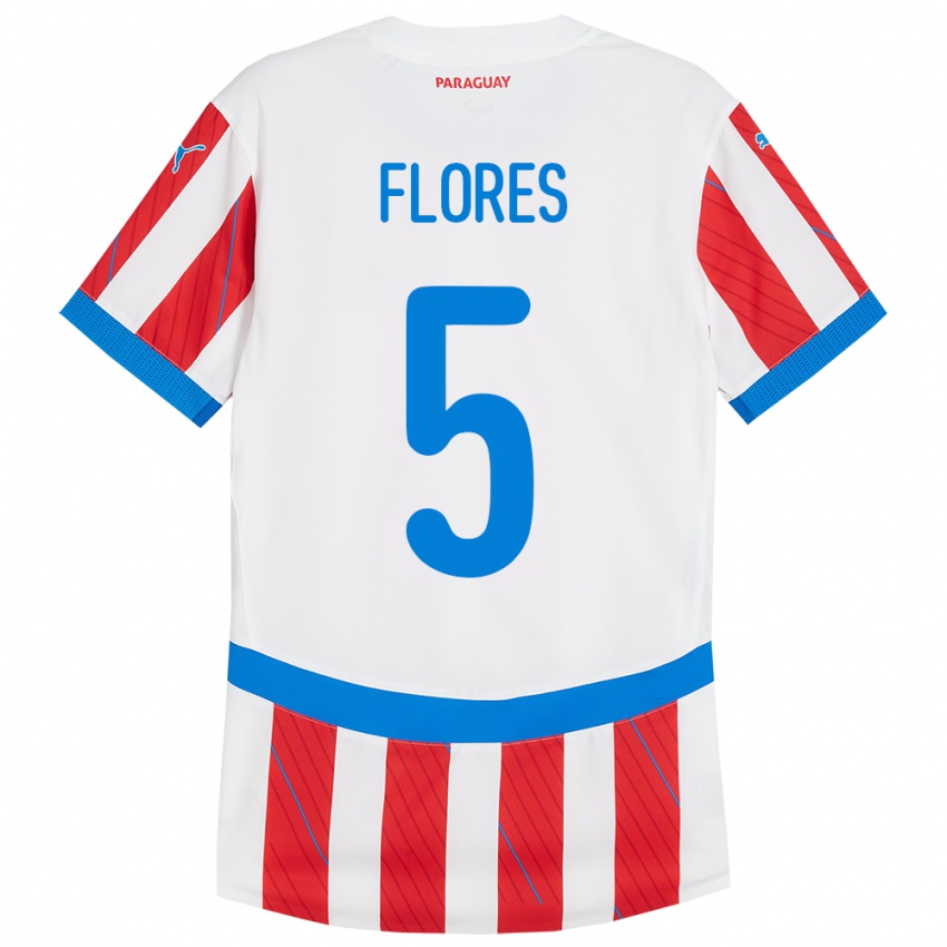 Criança Camisola Paraguai Gilberto Flores #5 Branco Vermelho Principal 24-26 Camisa Brasil