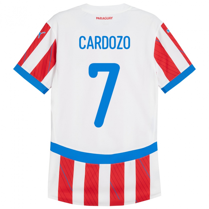 Criança Camisola Paraguai Fernando Cardozo #7 Branco Vermelho Principal 24-26 Camisa Brasil