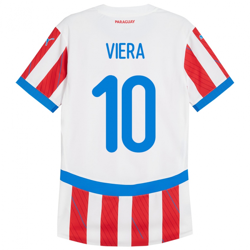 Criança Camisola Paraguai Wílder Viera #10 Branco Vermelho Principal 24-26 Camisa Brasil