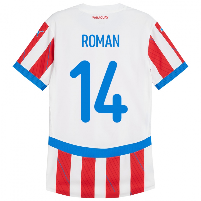 Criança Camisola Paraguai Fernando Román #14 Branco Vermelho Principal 24-26 Camisa Brasil