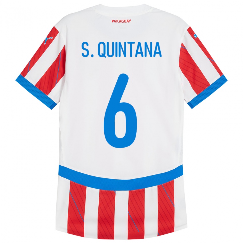 Criança Camisola Paraguai Sebastián Quintana #6 Branco Vermelho Principal 24-26 Camisa Brasil