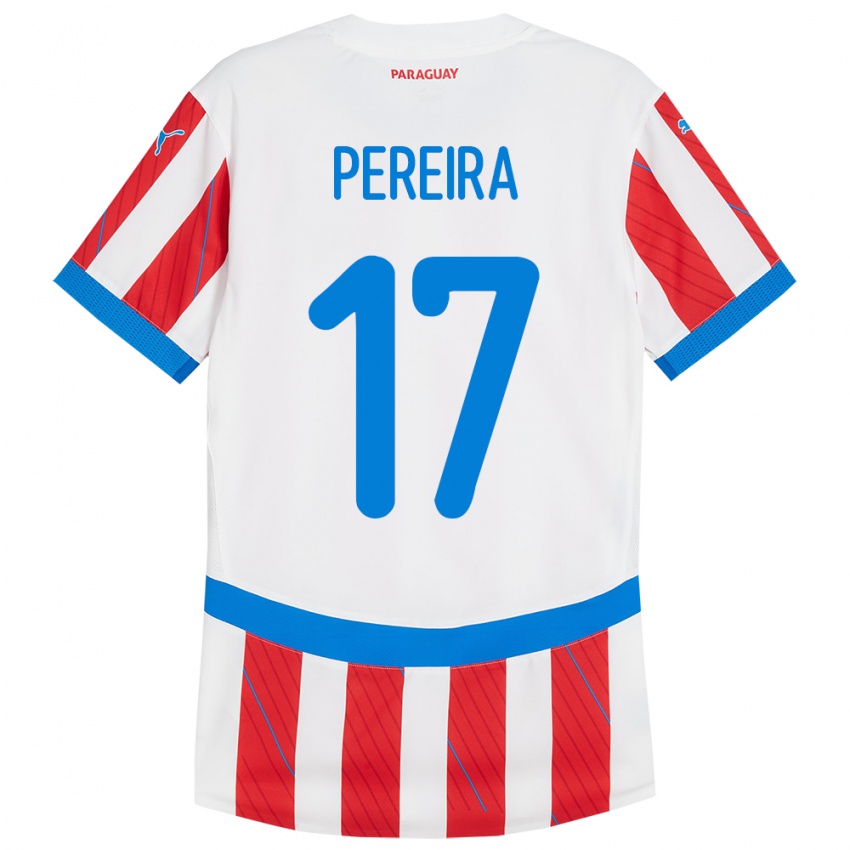 Criança Camisola Paraguai Kevin Pereira #17 Branco Vermelho Principal 24-26 Camisa Brasil