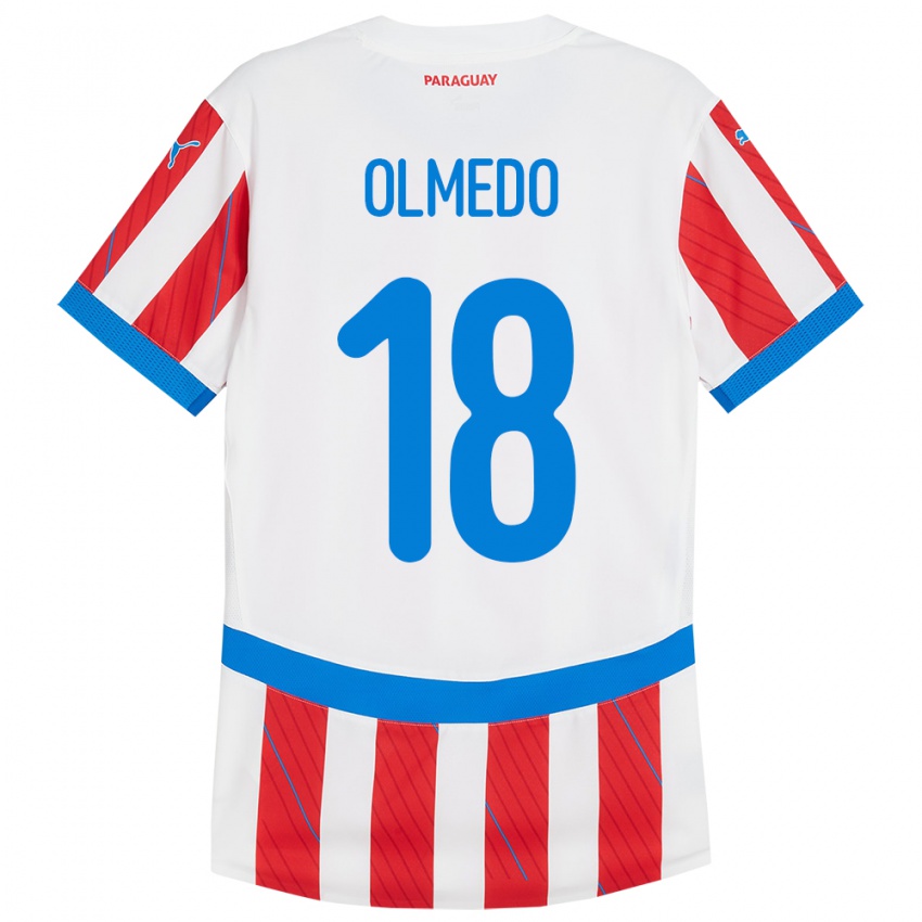 Criança Camisola Paraguai Cesar Olmedo #18 Branco Vermelho Principal 24-26 Camisa Brasil