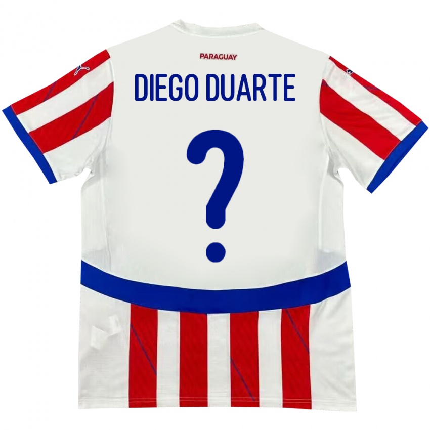 Criança Camisola Paraguai Diego Duarte #0 Branco Vermelho Principal 24-26 Camisa Brasil