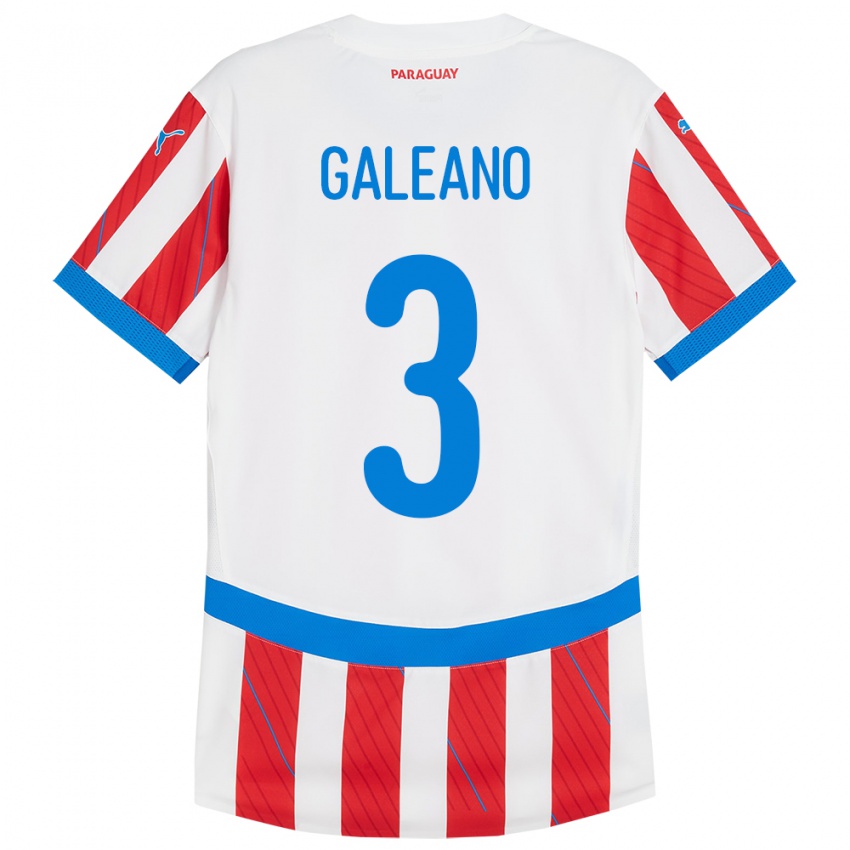 Criança Camisola Paraguai Fernando Galeano #3 Branco Vermelho Principal 24-26 Camisa Brasil