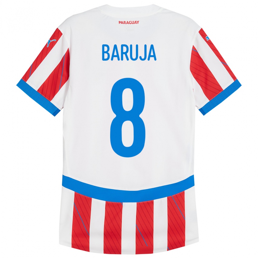 Criança Camisola Paraguai Fabrizio Baruja #8 Branco Vermelho Principal 24-26 Camisa Brasil