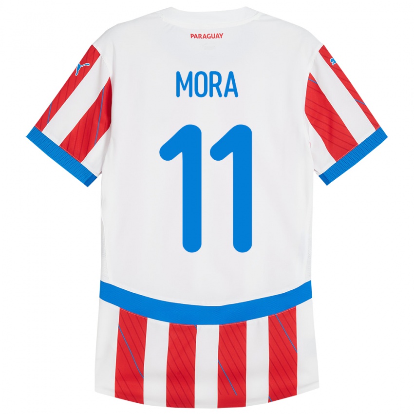 Criança Camisola Paraguai Jorge Mora #11 Branco Vermelho Principal 24-26 Camisa Brasil