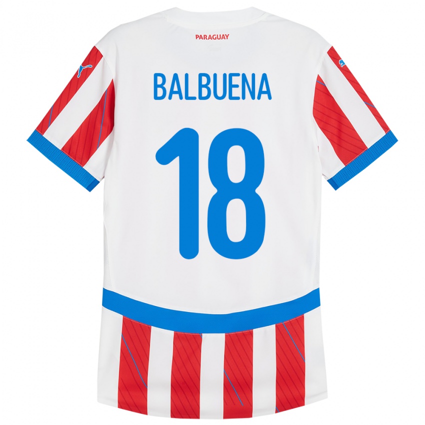 Criança Camisola Paraguai Axel Balbuena #18 Branco Vermelho Principal 24-26 Camisa Brasil