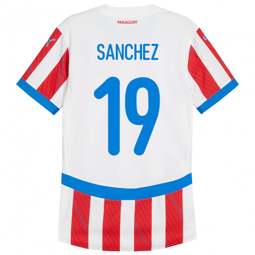 Criança Camisola Paraguai Juan Sánchez #19 Branco Vermelho Principal 24-26 Camisa Brasil