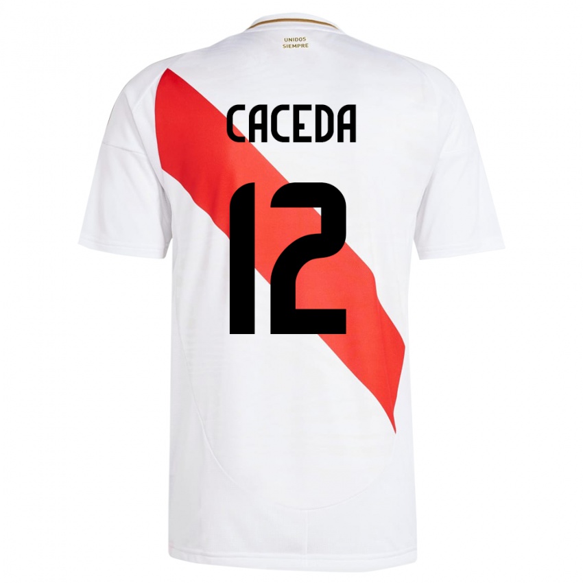 Criança Camisola Peru Carlos Cáceda #12 Branco Principal 24-26 Camisa Brasil