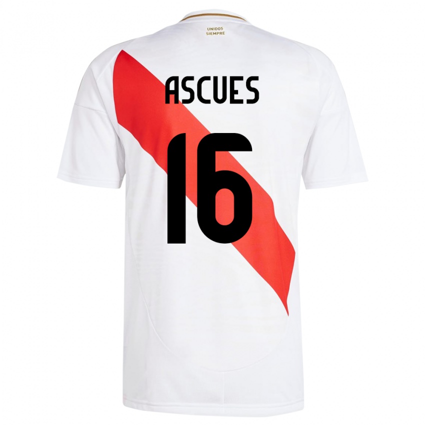 Criança Camisola Peru Carlos Ascues #16 Branco Principal 24-26 Camisa Brasil