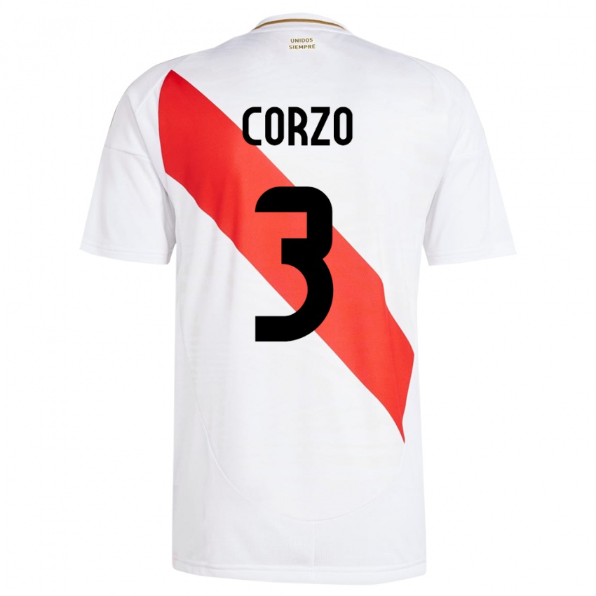 Criança Camisola Peru Aldo Corzo #3 Branco Principal 24-26 Camisa Brasil