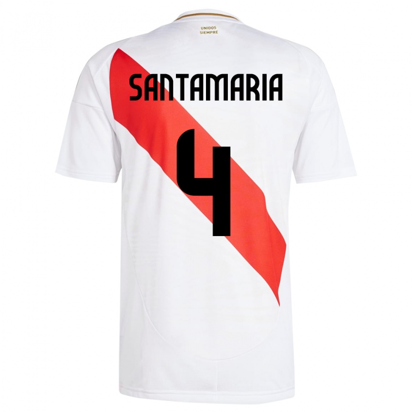 Criança Camisola Peru Anderson Santamaría #4 Branco Principal 24-26 Camisa Brasil