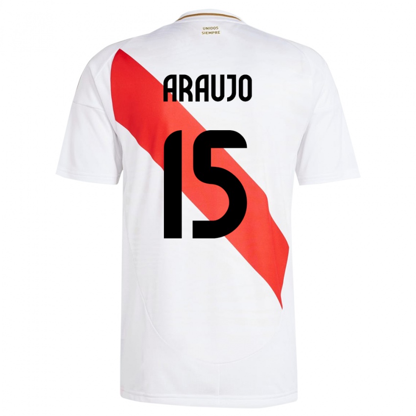 Criança Camisola Peru Miguel Araujo #15 Branco Principal 24-26 Camisa Brasil