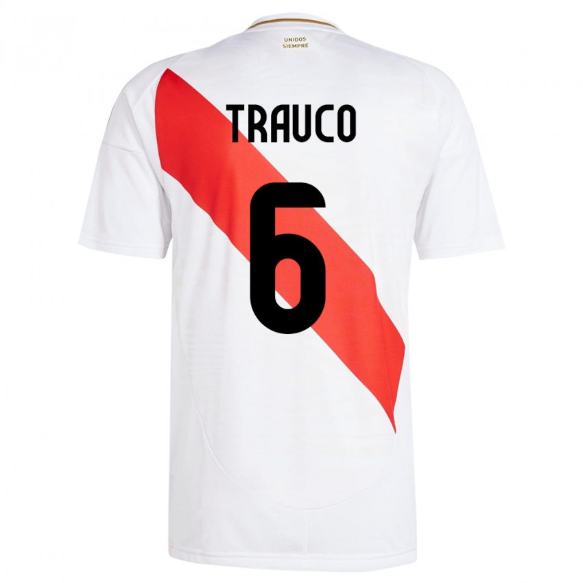 Criança Camisola Peru Miguel Trauco #6 Branco Principal 24-26 Camisa Brasil