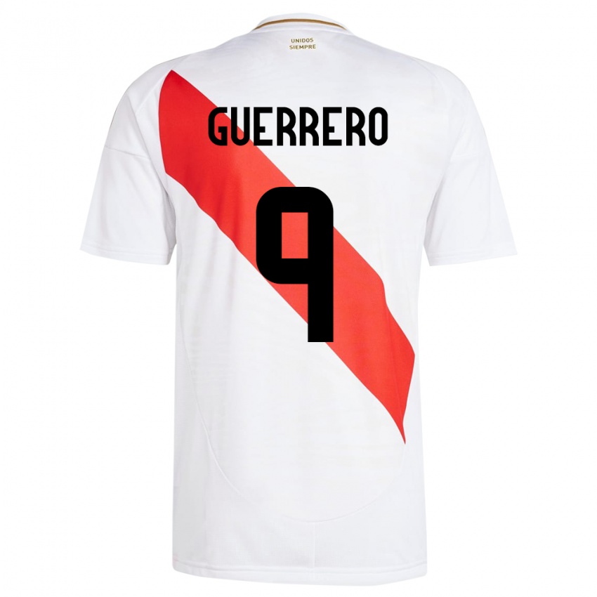 Criança Camisola Peru Paolo Guerrero #9 Branco Principal 24-26 Camisa Brasil