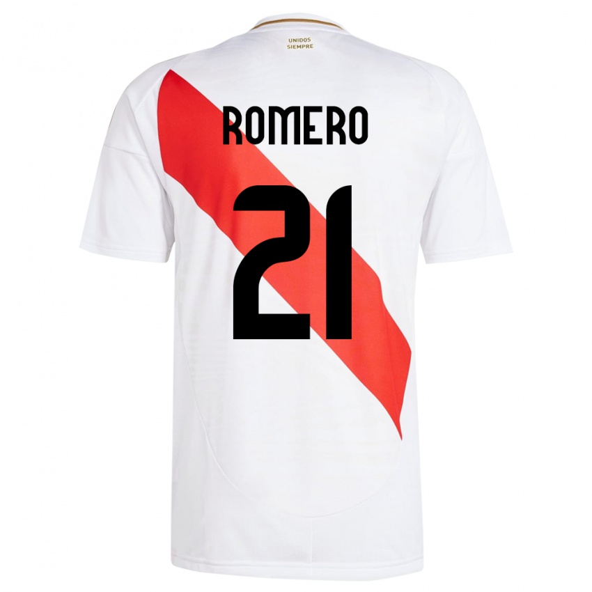 Criança Camisola Peru Diego Romero #21 Branco Principal 24-26 Camisa Brasil