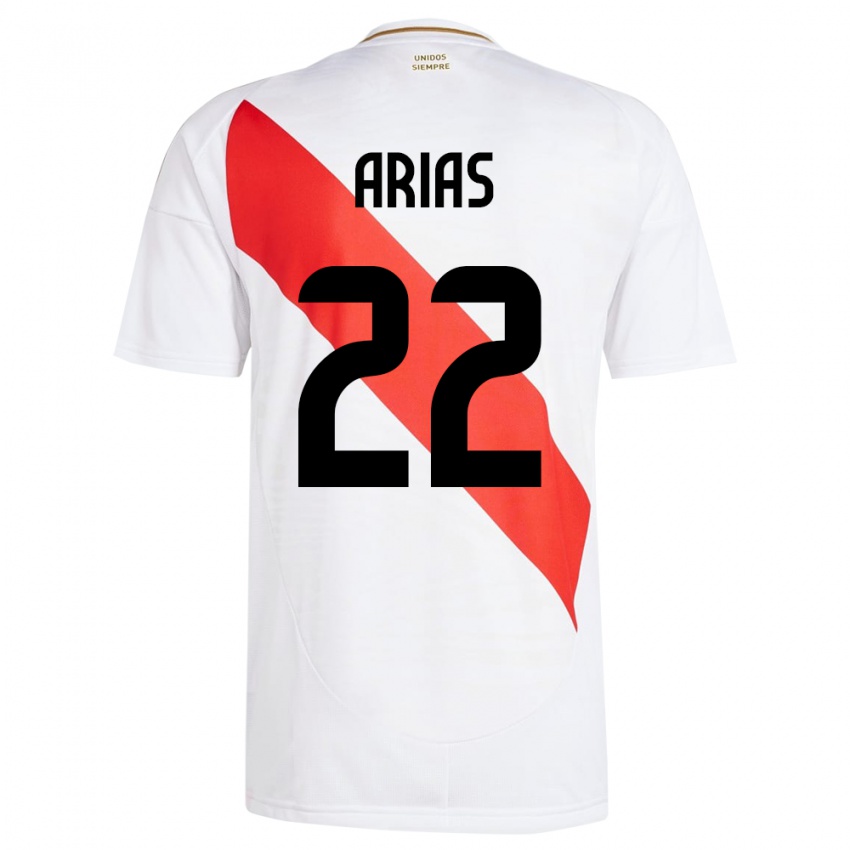 Criança Camisola Peru Brian Arias #22 Branco Principal 24-26 Camisa Brasil