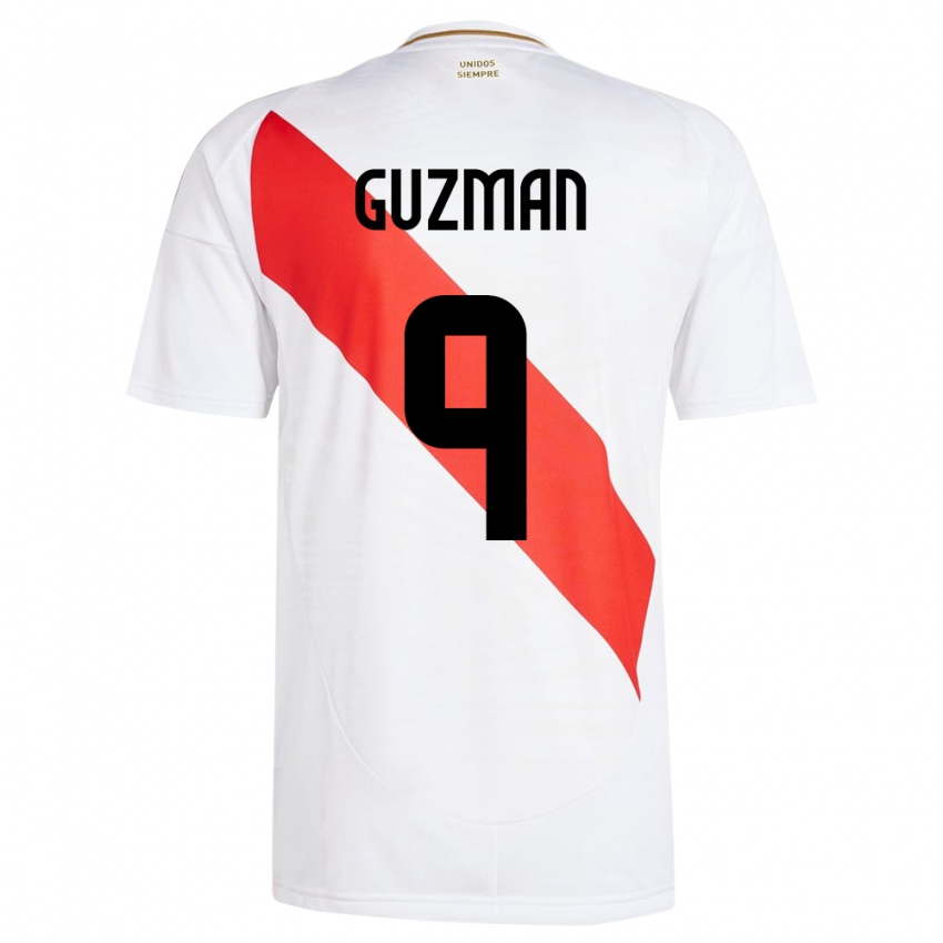 Criança Camisola Peru Víctor Guzmán #9 Branco Principal 24-26 Camisa Brasil