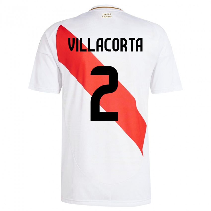 Criança Camisola Peru Anderson Villacorta #2 Branco Principal 24-26 Camisa Brasil