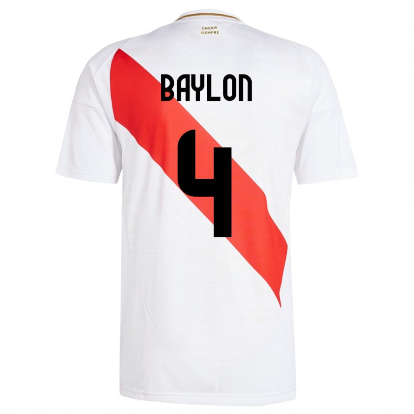 Criança Camisola Peru Luis Baylón #4 Branco Principal 24-26 Camisa Brasil