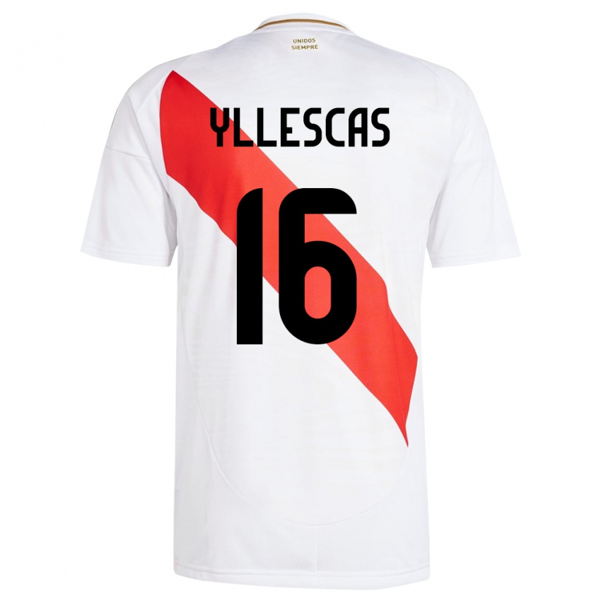 Criança Camisola Peru Jhosenffer Yllescas #16 Branco Principal 24-26 Camisa Brasil