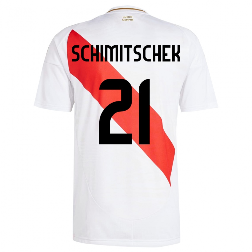 Criança Camisola Peru Ian Schimitschek #21 Branco Principal 24-26 Camisa Brasil