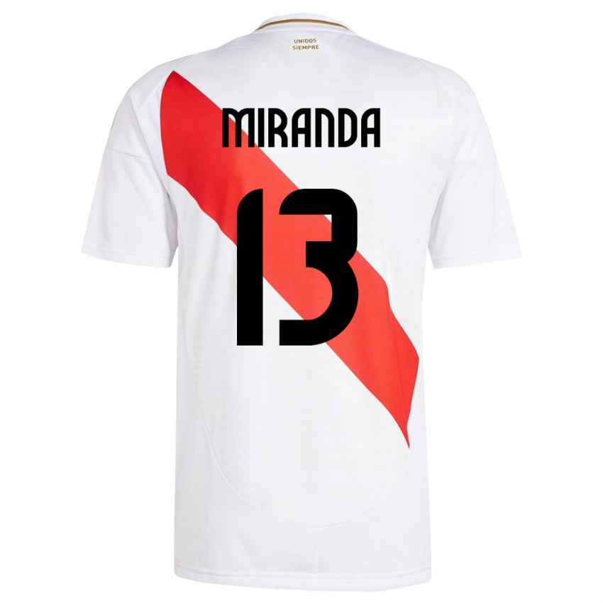 Criança Camisola Peru Yoselin Miranda #13 Branco Principal 24-26 Camisa Brasil