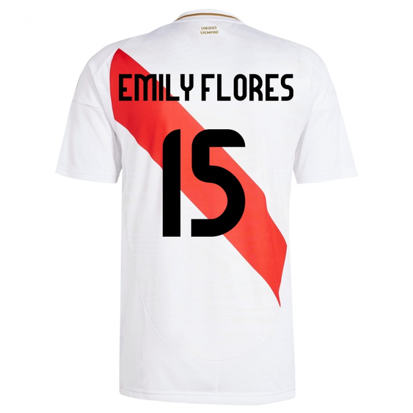 Criança Camisola Peru Emily Flores #15 Branco Principal 24-26 Camisa Brasil