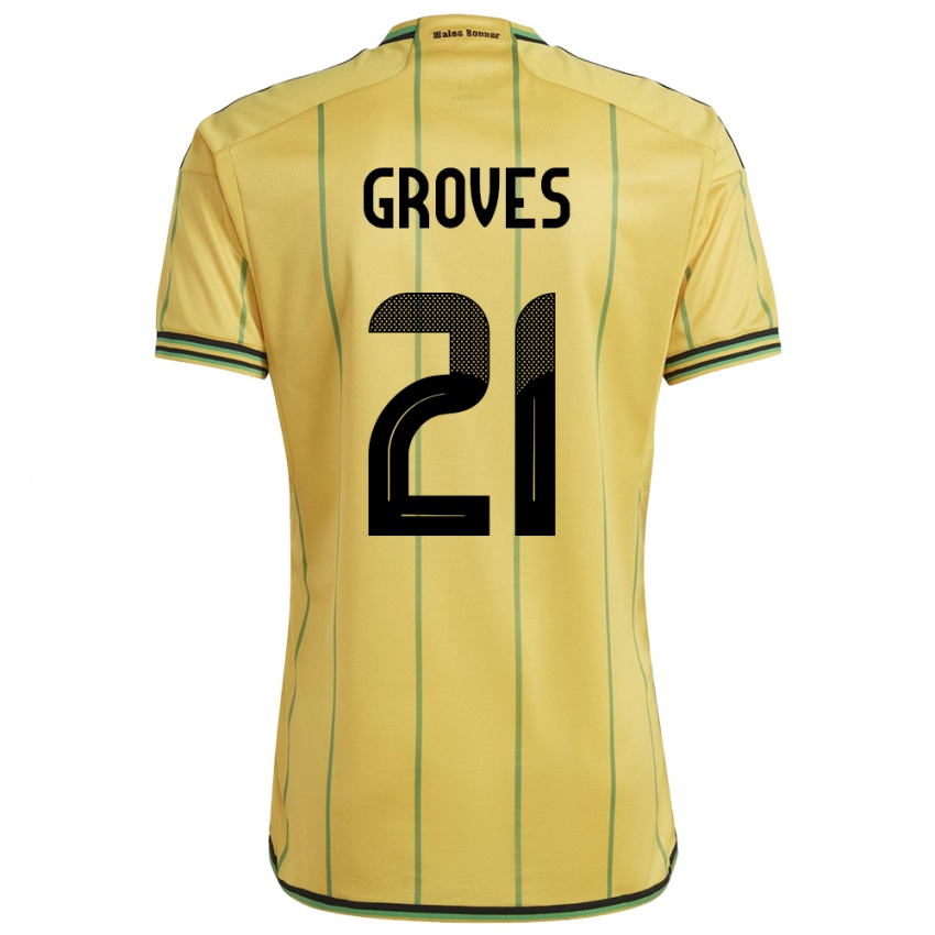 Criança Camisola Jamaica Isreala Groves #21 Amarelo Principal 24-26 Camisa Brasil