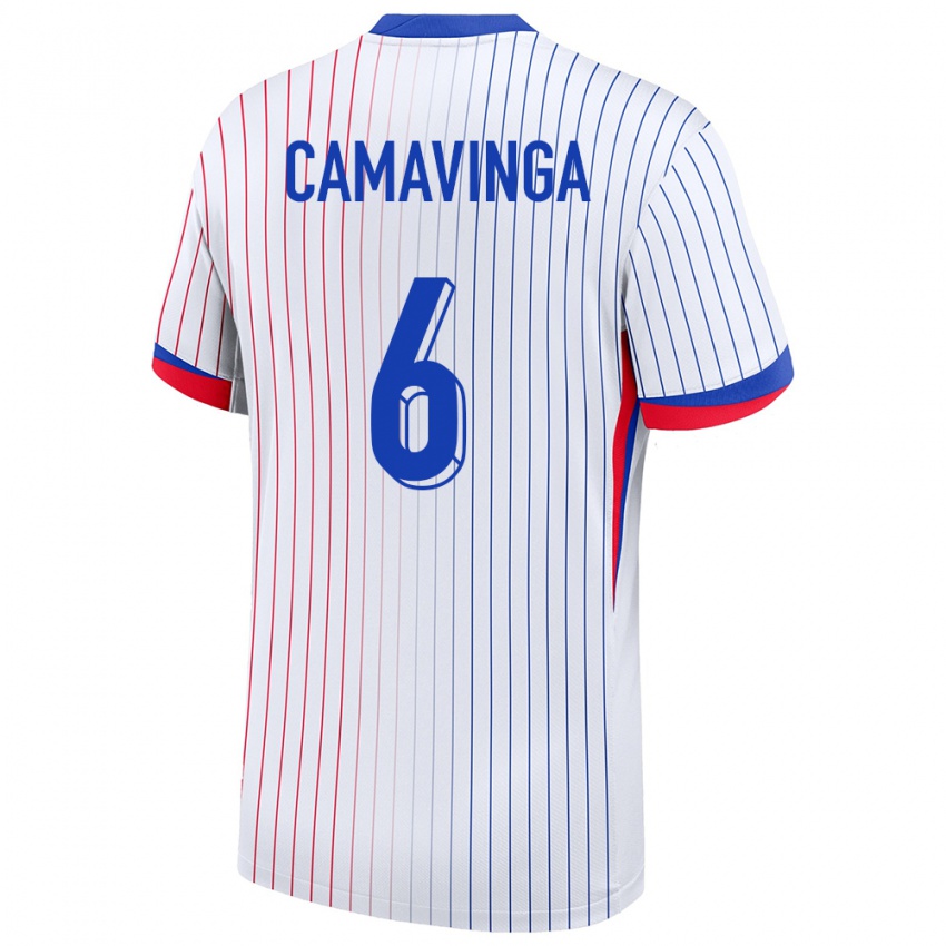 Criança Camisola França Eduardo Camavinga #6 Branco Alternativa 24-26 Camisa Brasil